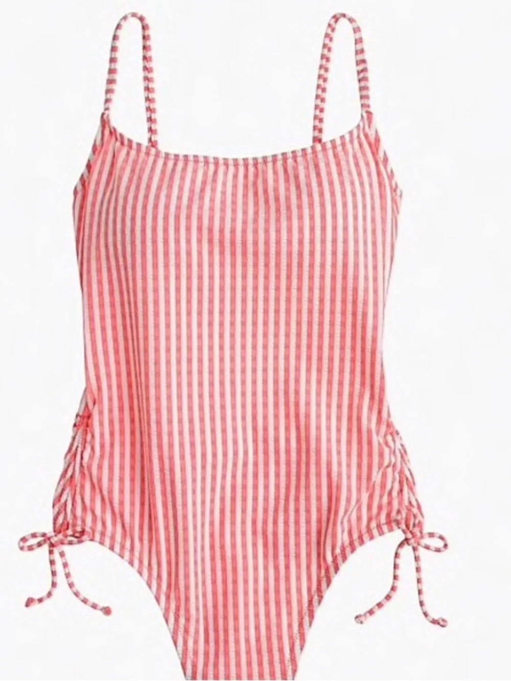 J.Crew Seersucker Striped in Coral One-Piece Swimsuit with Side Ties Sz M $110